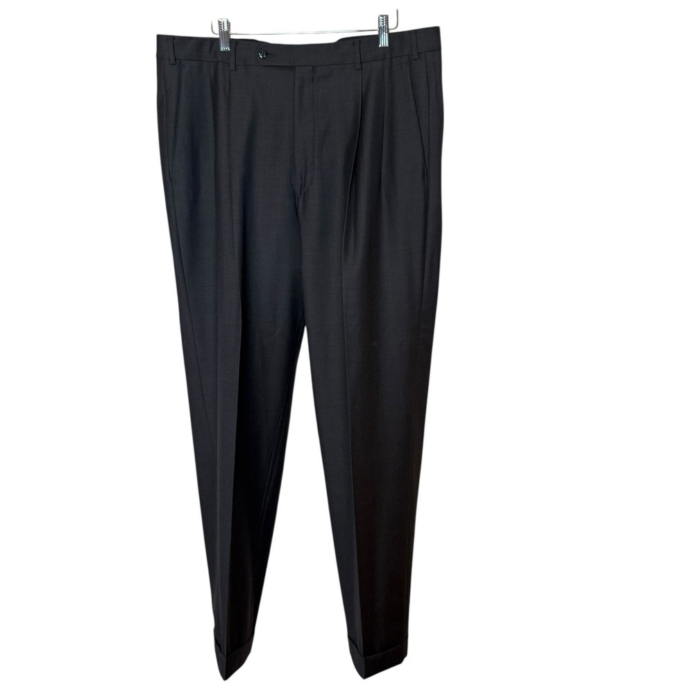 Hiltl Men's Dress Pants Size 38W X 32L Brown Pleated Slash Pockets Business Work